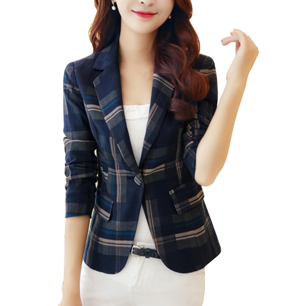 Office Women Plaid Print Jacket Suit Slim Business Jacket Ladies Talever Autumn Blazer Jackets Office Work Suit