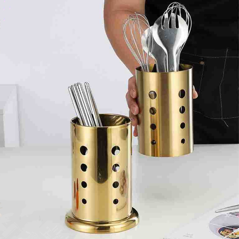 Gold Stainless Steel Chopstick Cutlery Drainer Box Tableware Organizer Rack Spoon Fork Storage Holder Kitchen Accessories