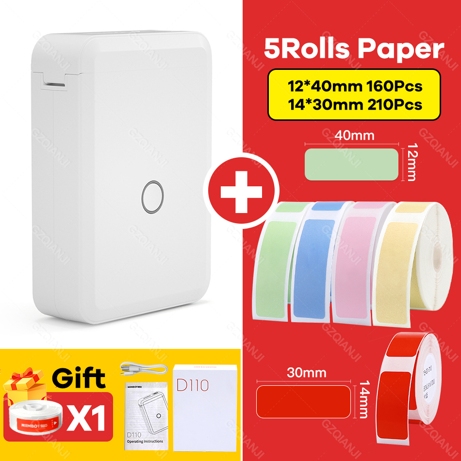 Niimbot D110 Portable Thermal Label printer Transparent Paper Pocket Mini Wireless Barcode Printer Bluetooth Machine D11 Maker: D110 Add 5 Color