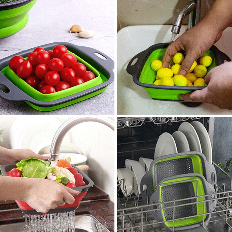 Vergiet Afdruiprek Opvouwbare Zeef Fruit Groente Wassen Opslag Mand Silicone Inklapbare Afdruiprek Mand Keuken Gereedschap