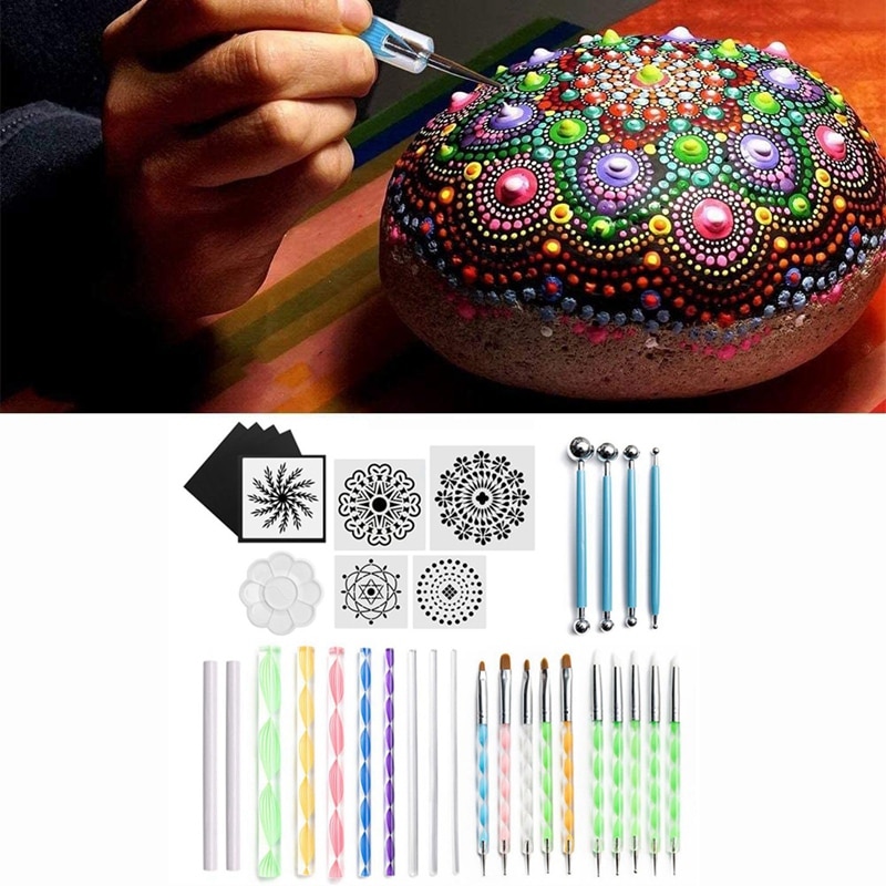 Mandala puntillo herramientas de pintura rocas de Mandala pintura salpican plantilla punto Mandala uñas Rock tela DIY arte de la pared
