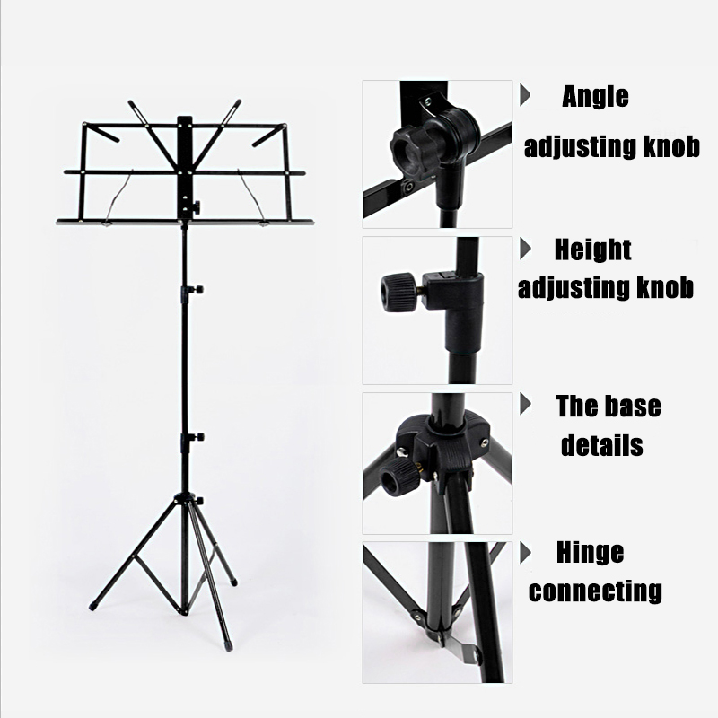 Music Sheet Tripod Stand Stainless Steel Music Stand Holder Height Adjustable with Carry Bag for Musical Instrument