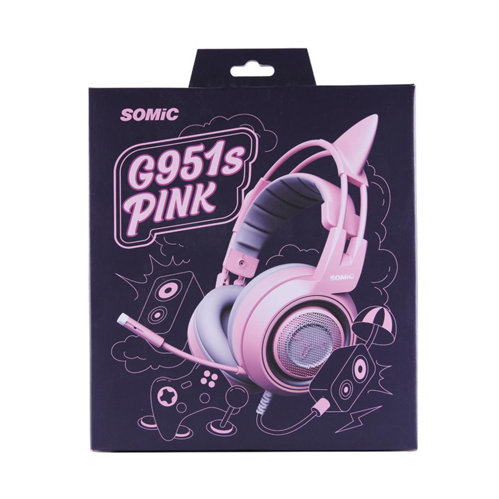 Somic  g951s ps4 pink cat ørestøjreducerende hovedtelefoner 3.5mm stik pige børn gaming headset med mikrofon til telefon
