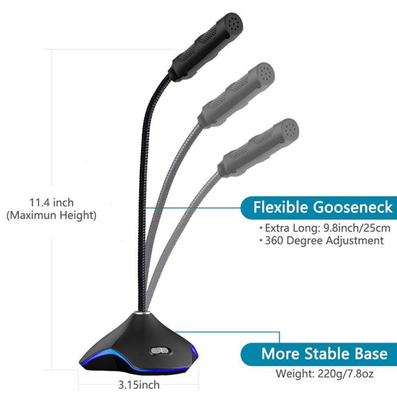 SOVAWIN, micrófono de USB de Gaming para PC, portátil, condensador omnidireccional, micrófonos con cable, luz colorida