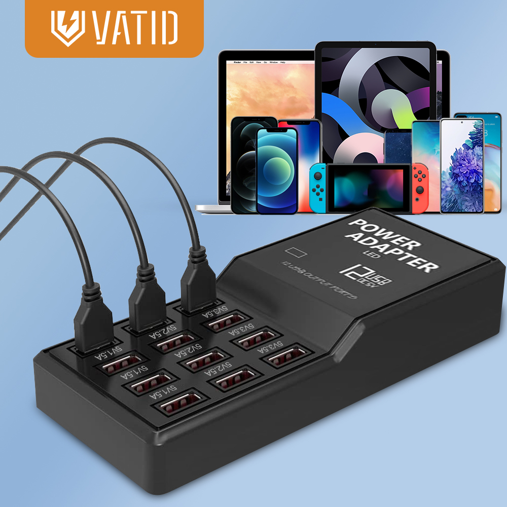 Station de charge rapide USB 100w, 12 Ports, pour IPad, caméra, écouteurs Bluetooth, manette de jeu, Apple Watch, haut-parleur, ventilateur