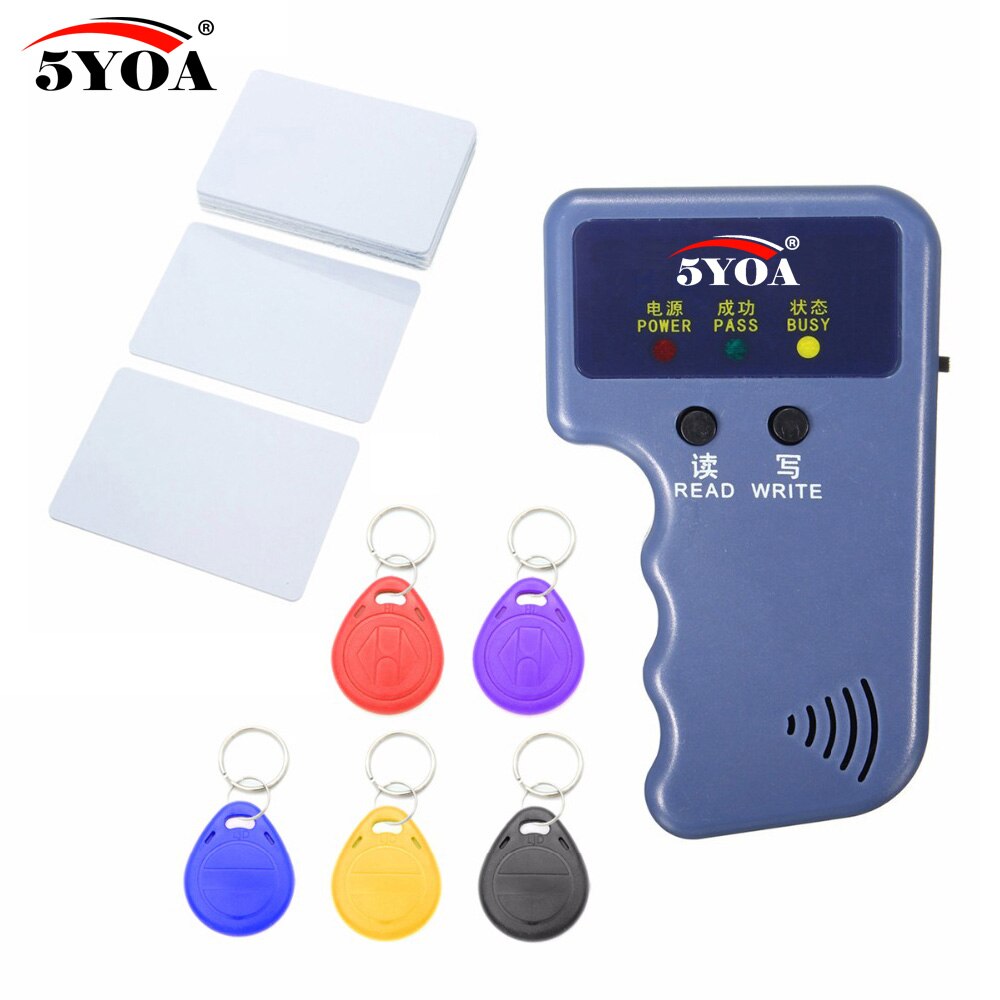 125KHz EM4100 RFID copieur écrivain duplicateur programmeur lecteur + EM4305 T5577 réinscriptible ID porte-clés étiquettes carte: 5Keys and 5Cards