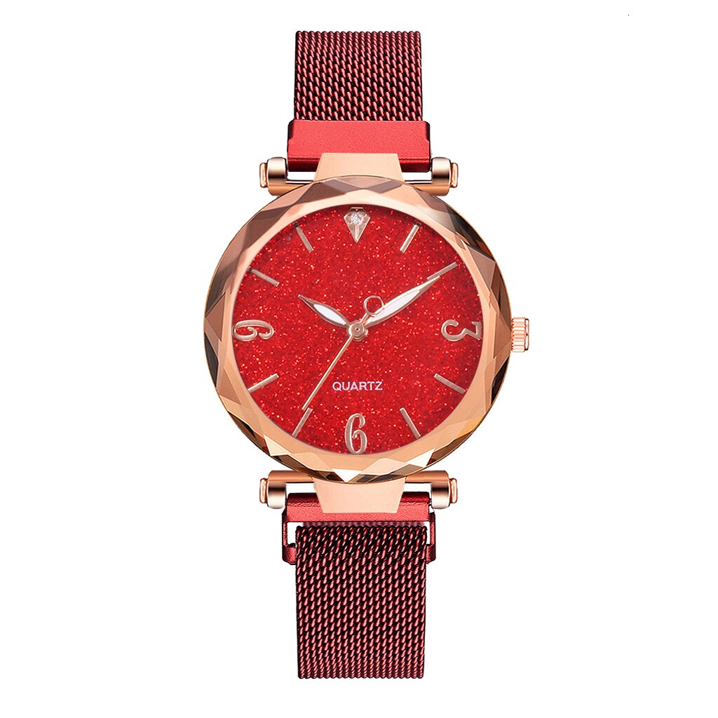Women Watches Luxury Magnetic Strap Ladies Wristwatches Quartz Clock Zegarek Damski Relogio Feminino: red