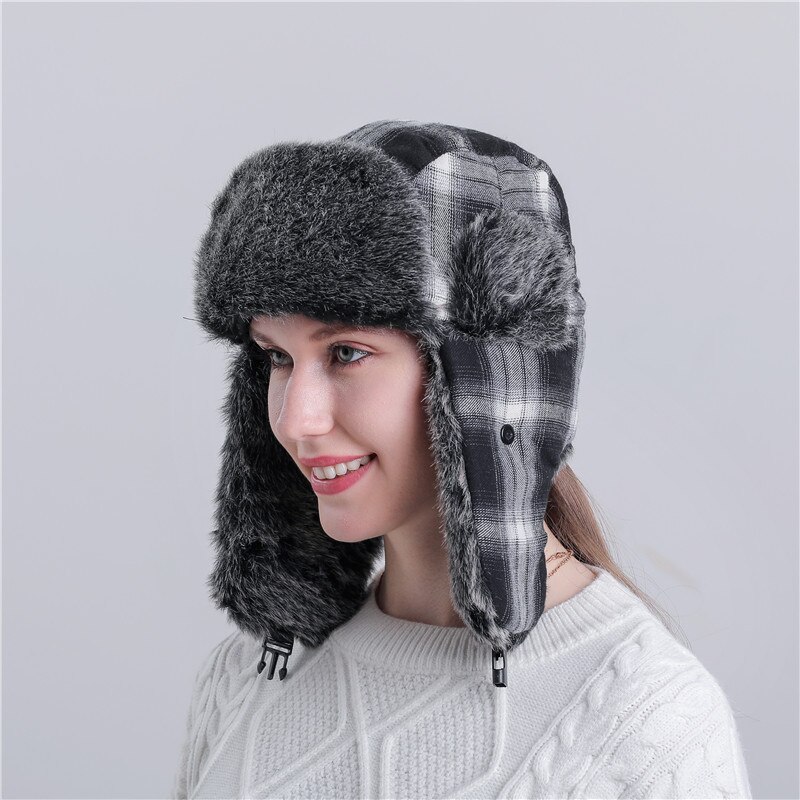 Chapeau d&#39;hiver pour homme et femme, couvre-chef russe, couvre-chef à carreaux, couvre-chef en fourrure,: F