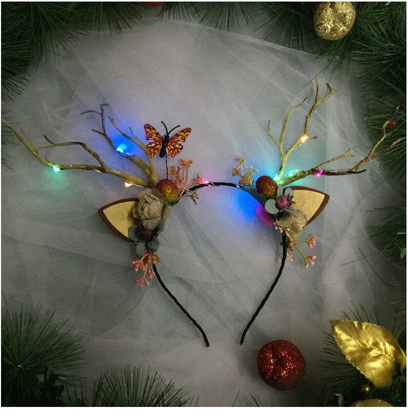 Diadema navideña con orejas de elfo para niños, diademas luminosas con luz LED, accesorios para el cabello para de navidad