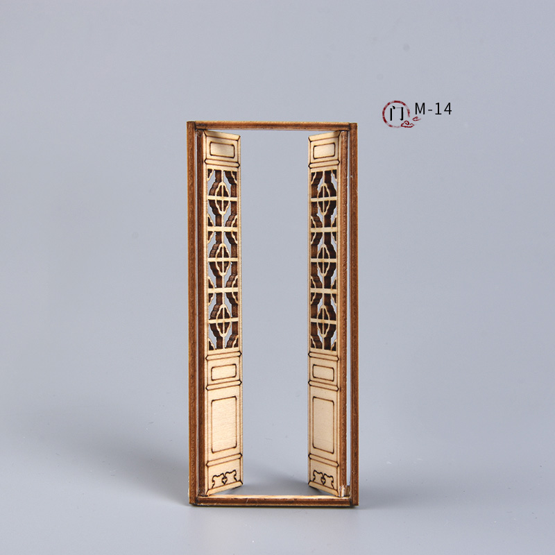 3pcs Dollhouse mini Furniture Miniature Doll accessories Chinese Style Wooden Movable Door model Building material