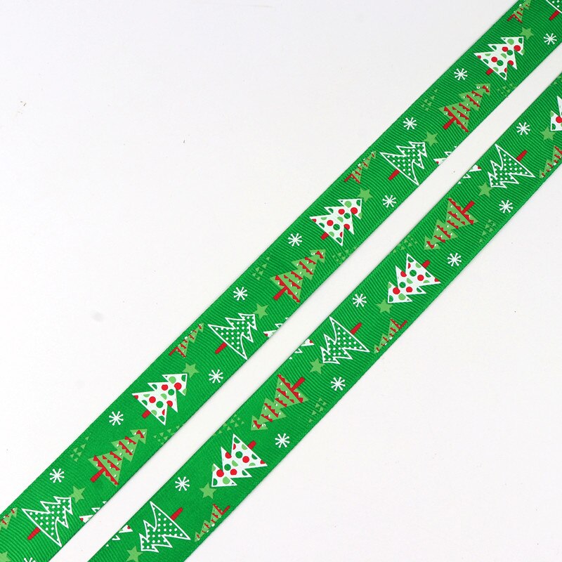 5 meter 25mm brede grosgrain kerstlinten rood groen bedrukt wit sneeuwvlok grosgrain lint linten kerstversiering: Groene boom / 5 meter