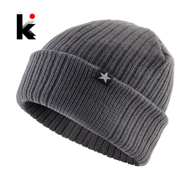 Gorros de lana tejida para hombre, gorro de lana de Color sólido, cálido, doble capa, gruesa, para esquí al aire libre