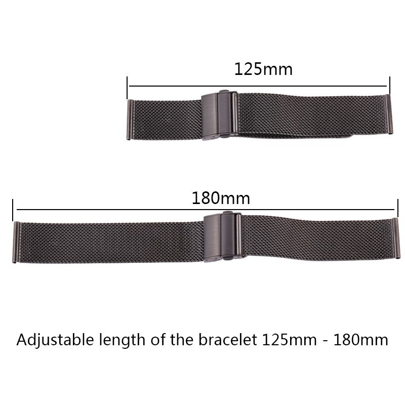 Mesh Milanese Loop Horloge Band Armband Rvs Zilver Zwart Polshorloge Strap Deployment Sluiting 16Mm 18Mm 20mm 22Mm 24Mm
