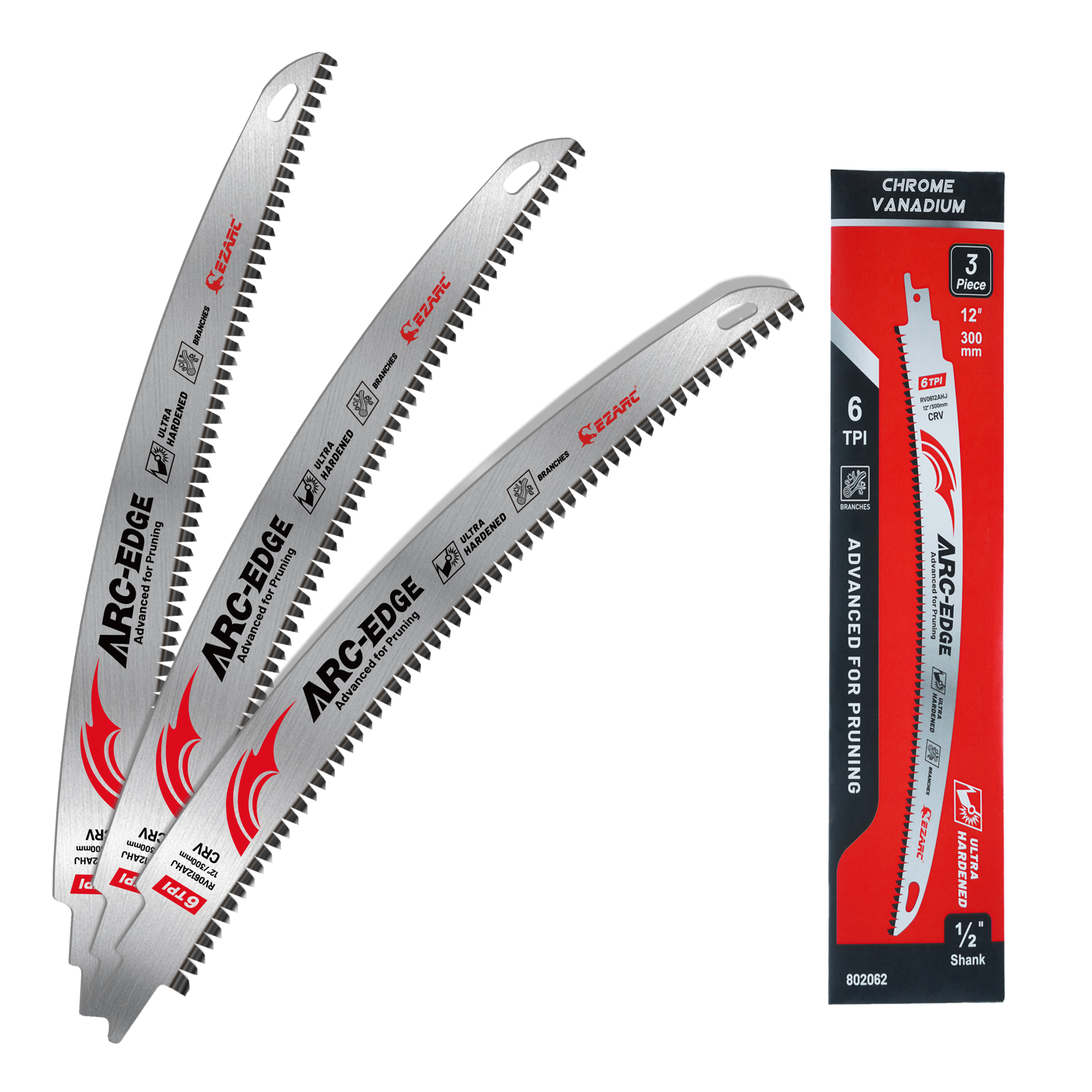 12 Inch Japanese Teeth Reciprocating Saw Blades 3pcs Wood Pruning 6TPI Arc Edge Saw Blades for Tree Trimming Wood Cutting: Default Title