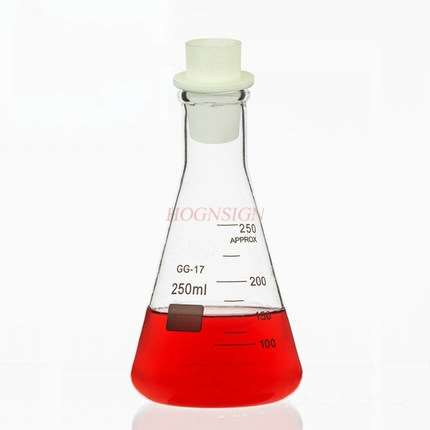 Equipo de laboratorio accesorios Erlenmeyer matraz con tapón de silicona 250ml vidrio resistente a altas temperaturas matraz Erlenmeyer
