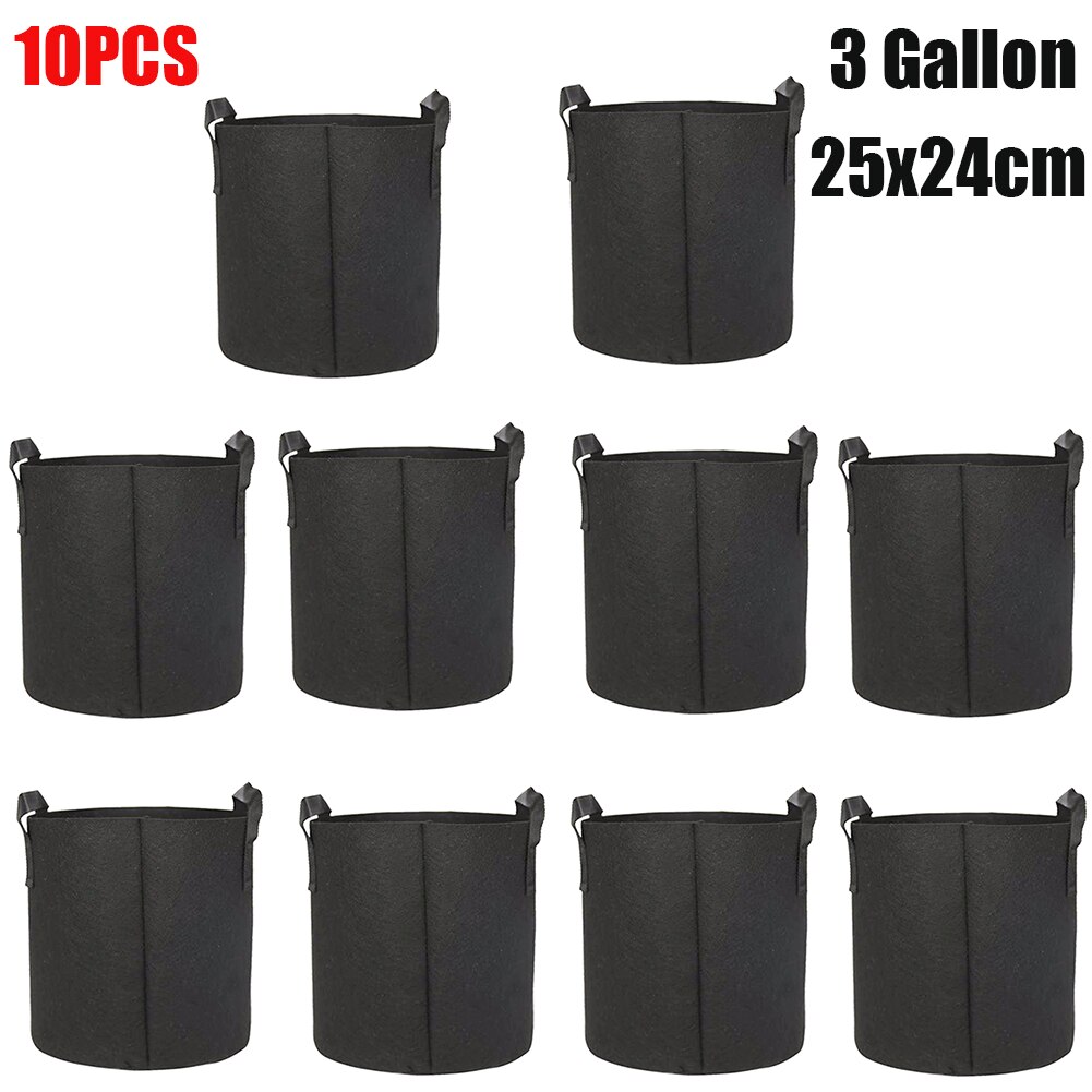 Bolsas de fieltro para cultivo, maceta de tela para jardinería, cultivo de verduras, jardín, flores, 5/10 piezas, 3/7/10 galones: 10pcs 3gallon