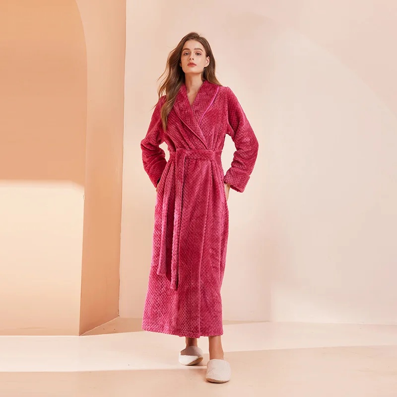 Winter Large Size Bebe Velvet Long Bathrobe Women Hotel Beauty Salon Casual Nightgown Comfortable Home Clothes