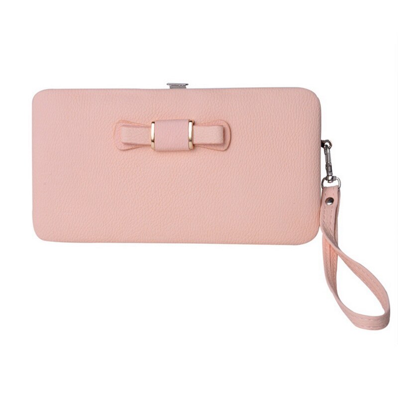 Women's Leather Wallet Leather Bowknot Short Wallets Zipper Poucht Card Holder Coin Purse Wallets: Pink