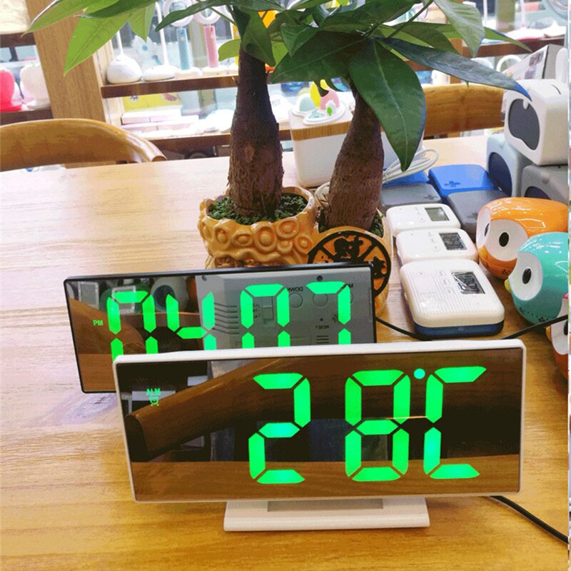 Bedside Mirror Alarm Clock LED Digital Time Display Snooze Temperature Adjustment Light Battery Operated Makeup Mirror Clock