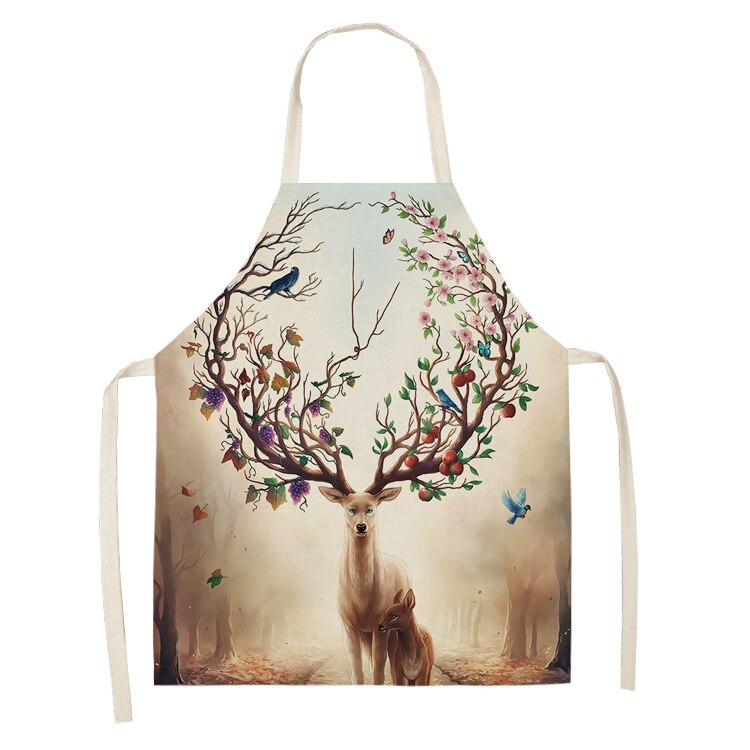 Hertenletter geometrische keukenschorten voor vrouwen katoenen linnen slabbetjes huishoudelijke schoonmaakschort thuis kookschort 53*65cm wql 0197: 2wq- wql 0197-12