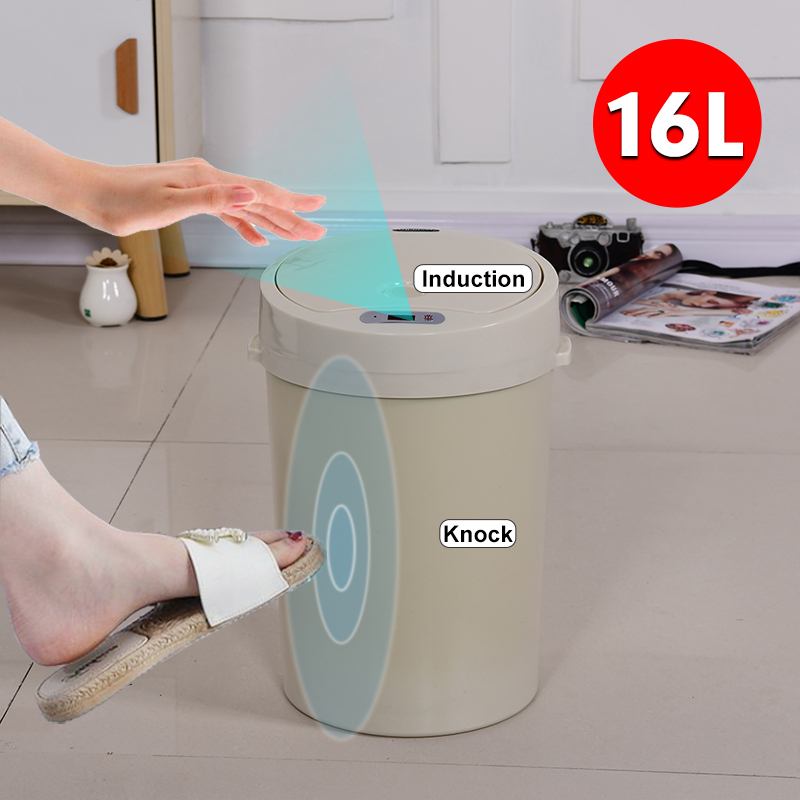 16L Automatic Induction Trash Can Touchless Smart Infrared Motion Sensor Rubbish Waste Bin Eco-friendly Waste Garbage Bin: B Green