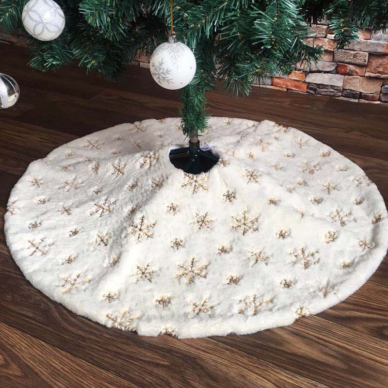 78/90/122cm sne plys juletræ nederdele klud bund gulvmåtte dække xmas fest dekoration broderet snefnug hjem fest: Guld / 90cm