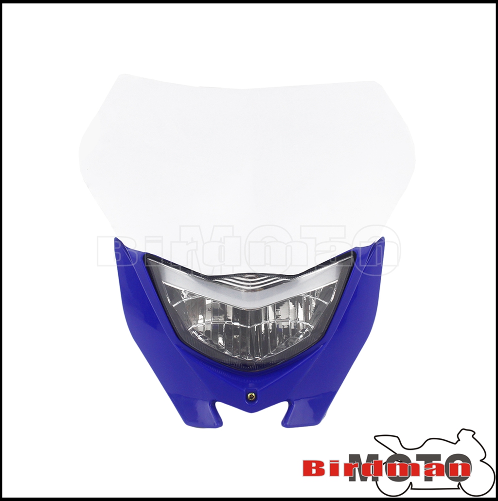 12V Motorcycle Headlight Lamp Hi/Lo LED Headlamp For Yamaha Suzuki Kawasaki Honda YZ WR KLX Dirt Bike Enduro Motocross Headlight: Blue w White Sticker