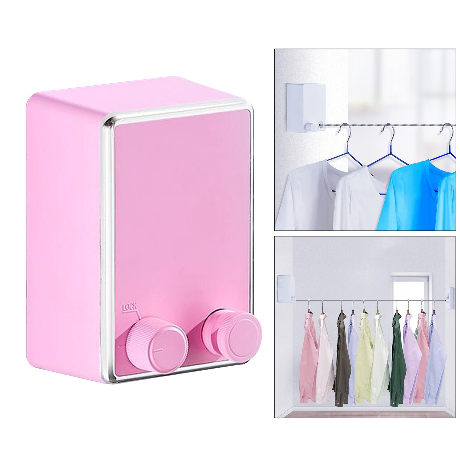 Retractable Clothesline Outdoor Indoor Laundry Line Hanging Clothing Drying Rack Clothesline Wire Rope: Upgrade Pink