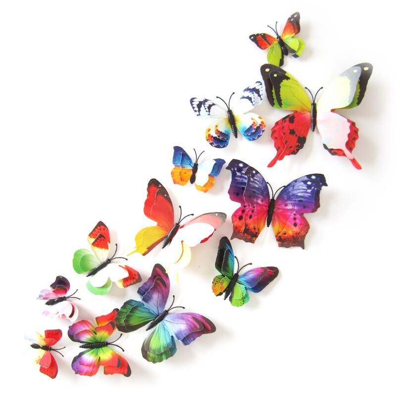 Pegatinas de mariposas artificiales 3D DIY 12 Uds. Para el hogar, decoración de tejas para el frigorífico, autoadhesivo impermeable extraíble de dos pisos: 8
