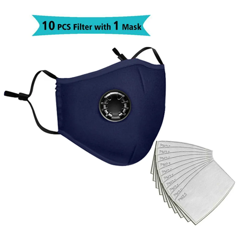 Herbruikbare wasbare gezichtsmaskers met 10 vervangbare pm2.5-filter Mondstof Winddicht katoenen ventielmasker met brilmasker: Paars