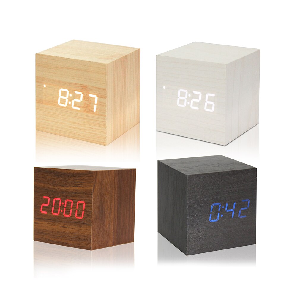 Digital Thermometer Holz LED Alarm Uhr Hintergrundbeleuchtung Stimme Kontrolle Holz retro glühen Uhr Schreibtisch Tabelle leuchtend Alarm Uhren