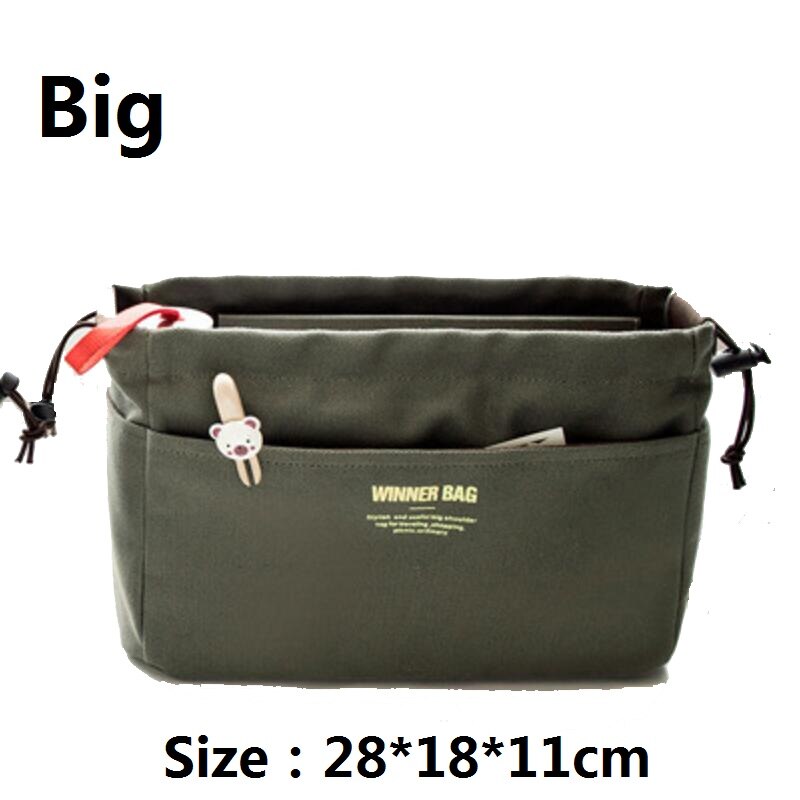 Canvas Purse Organizer Bag Organizer Insert Met Compartimenten Make Organisatoren Handtas Organizador Trousse Maquillage Femme: Big Green