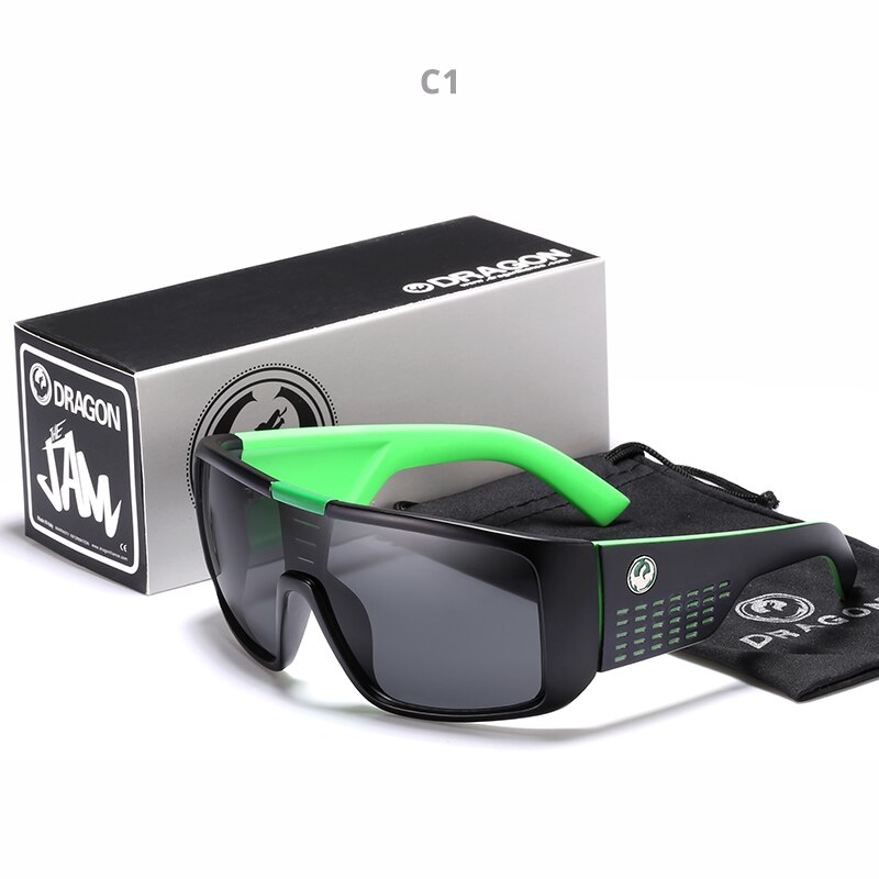 Windproof Mirrored lens Men Dragon DOMO Driving Fishing Sun glasses Square Glasses For Men UV400 Summer Shades Eyewear: C1 / Only sunglasses