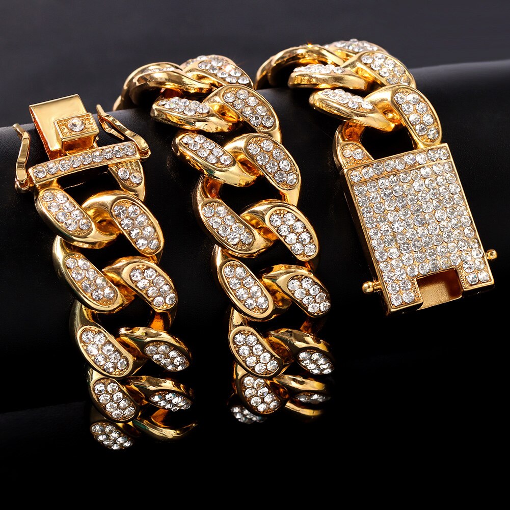 Collana girocollo da donna cubana spessa da 20MM con pavé di strass con strass ghiacciato Bling collane cubane gioielli anca-salto musica rock festa