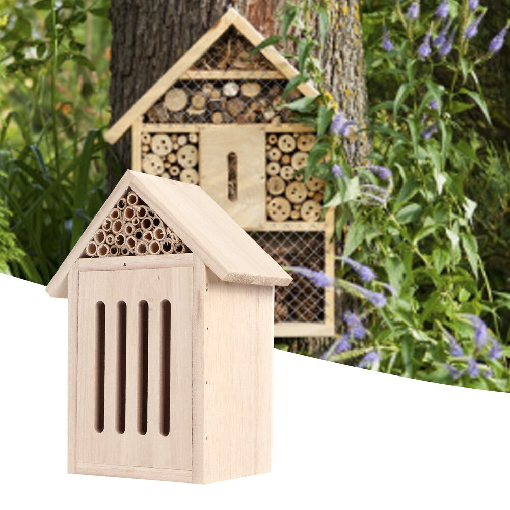 Garden Outdoor Wooden Insect Bee House Wood Bug Room Shelter Nesting Box Decoration Bee House Garden Nest Box Insect Hostel
