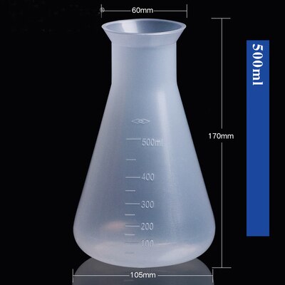 4pcs/set Plastic conical flask Measuring Triangle flask Wide mouth plastic shaker laboratory Kitchen (50ml,100ml,500ml,1000ml)
