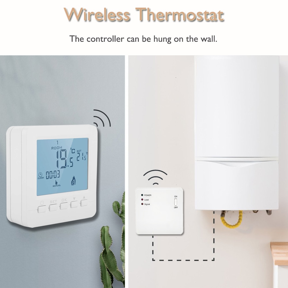 Beok – Thermostat sans fil pour chaudière à gaz, Kit intelligent de contrôle de température RF Programmable, alimenté par batterie