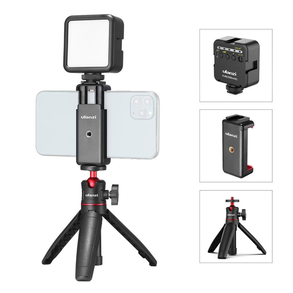 Ulanzi telefon video vlog kit med selfie stick stativ led fyld lys telefon klemmeholder universal 1/4 koldsko montering: Combo 7