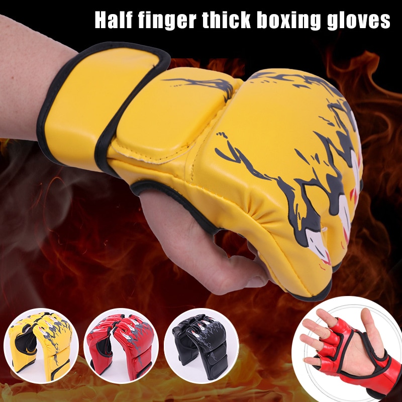 Kampboksehansker sport pu-skinn tykkere semi-finger sanda treningshansker