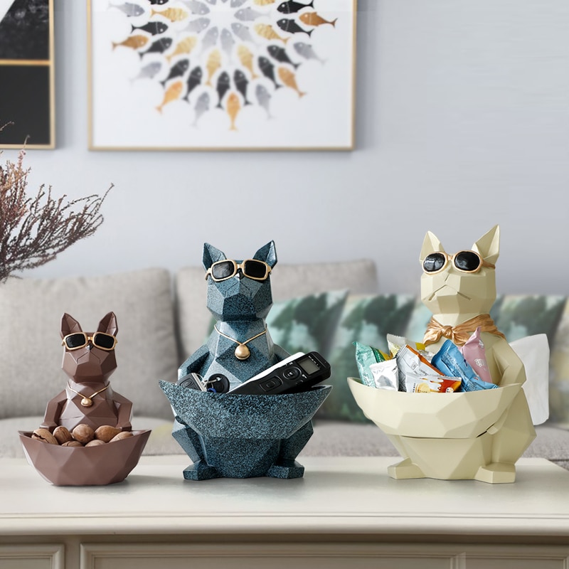 Figuritas de resina para perros y gatos, artesanía moderna, animales en miniatura, bonitos adornos para el hogar, decoración de oficina, cuenco de almacenamiento tallado coleccionable