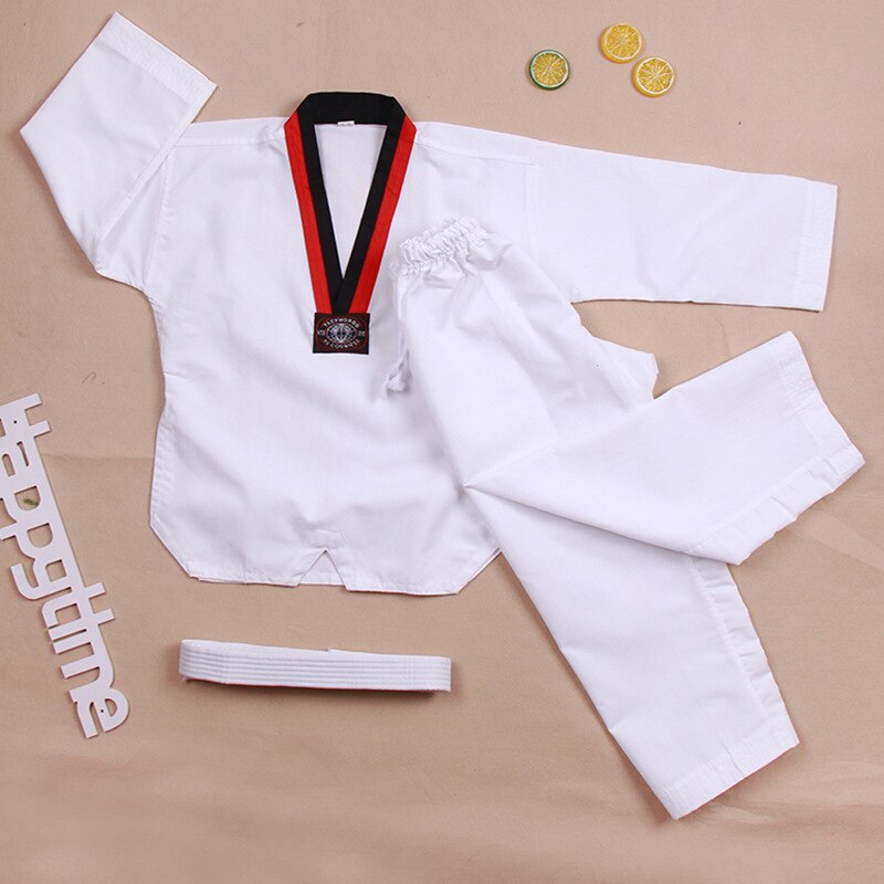 Uniforme de Taekwondo blanco tradicional para niños y adultos, traje de Taekwondo Dobok WTF, ropa de uniforme de Karate, entrenamiento de Fitness de manga larga
