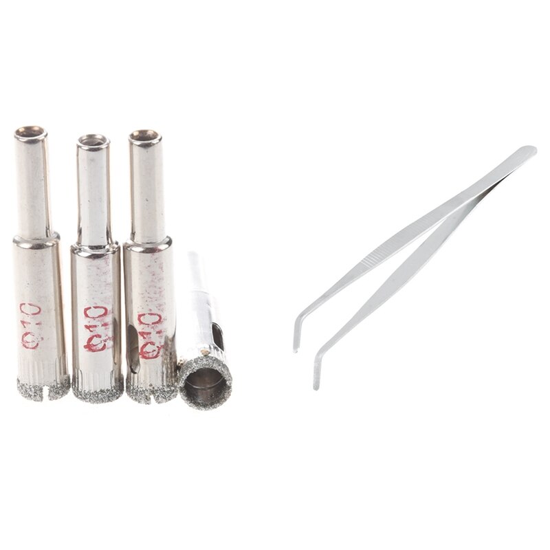 4 Stuks 10Mm Dia Diamant Boor Marmeren Tegel Glas Hole Saw Met 20Cm Schuine Schuine Tip metalen Gebogen Tweezer: Default Title
