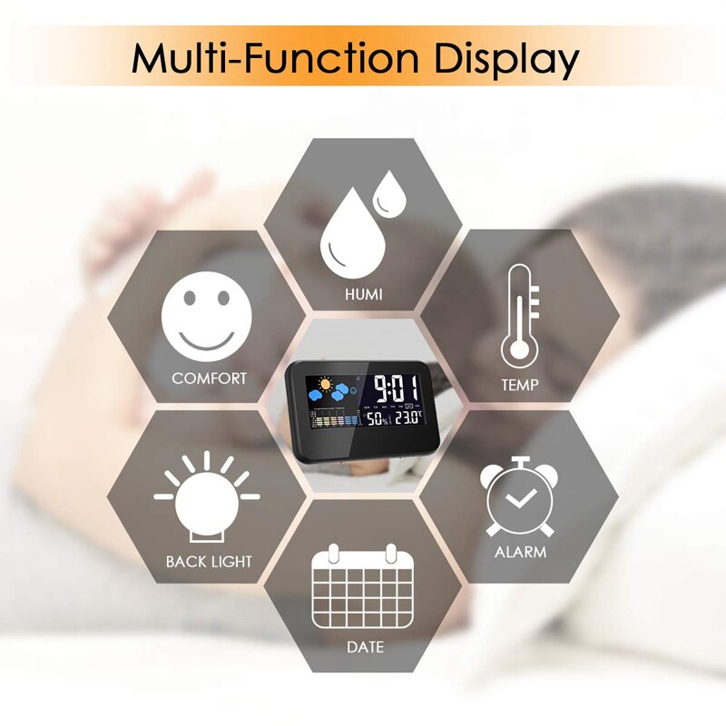 Digital LED Alarm Clock with Weather Forecast Station Colorful LCD Screen Digital Table Clock Backlight Multifunction Desk Watch