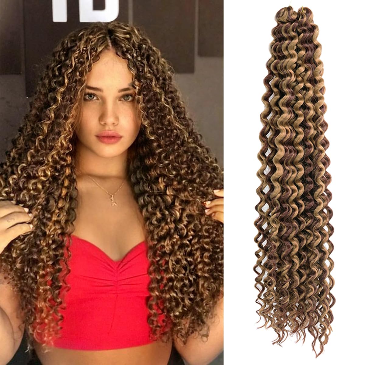 Diep golfhaar Watergolf Twist Gehaakt haar Synthetische gehaakte vlechten Ombre Blonde Afro-krullen Diepe golfvlechthaarverlenging: Natuurlijke kleur / 22 inch