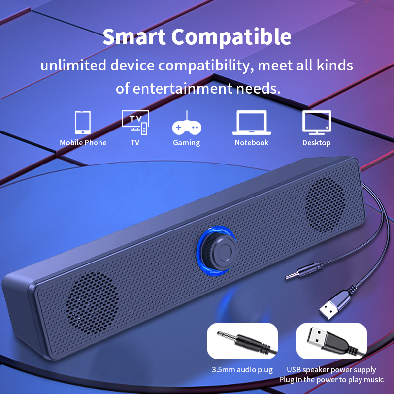 Altavoces duales de escritorio largos con cable 1002, inalámbrico Bluetooth 3511, alimentado por USB, AUX 3,5 mm, luces LED Altavoz estéreo 3D para TV portátil