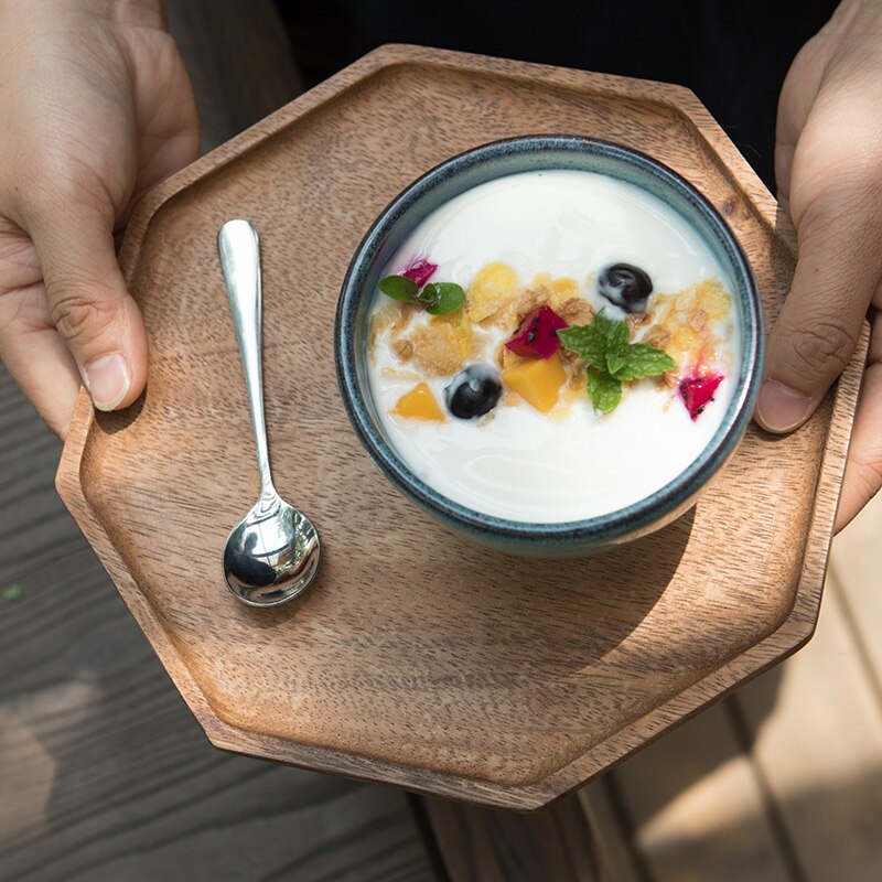 Kök ved serveringsfat kaffe tebricka tårta dessert serveringsfat trä ostfat mat fruktfat förvaringsbricka