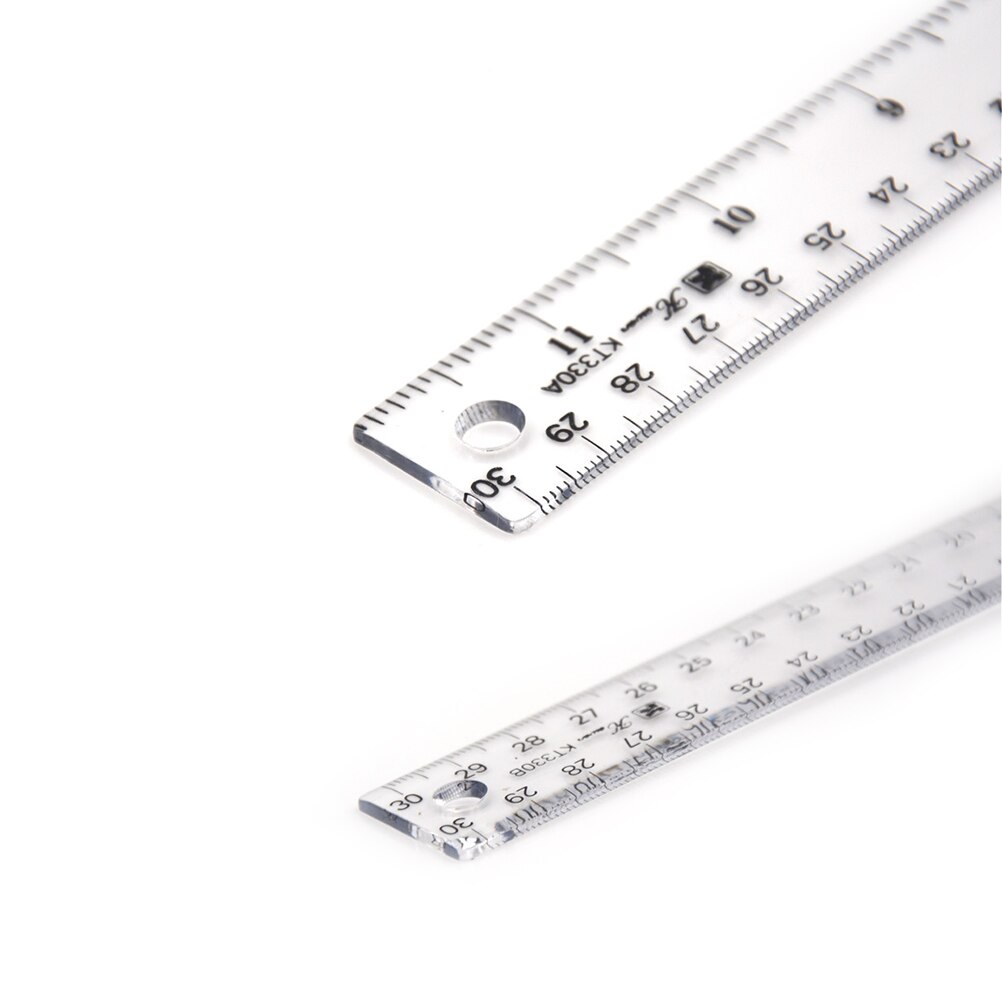 1 st 30cm t-formad linjal i plast klar transparent mått rak linjal mätverktyg