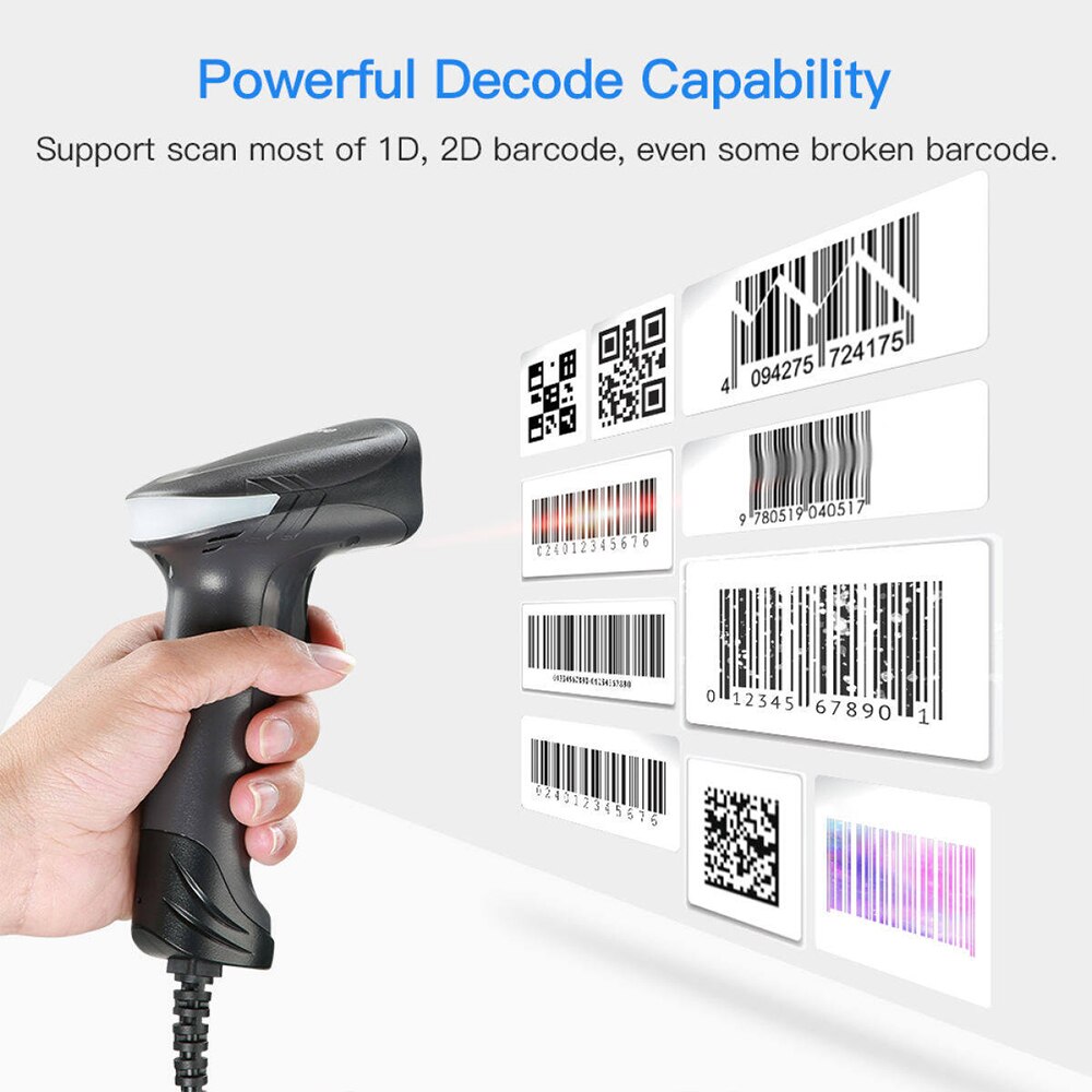 Wired 1D QR 2D Barcode Scanner USB Wired Bar Code Reader CCD Data Matrix Barcode Image Auto Scanning for Warehourse Payment