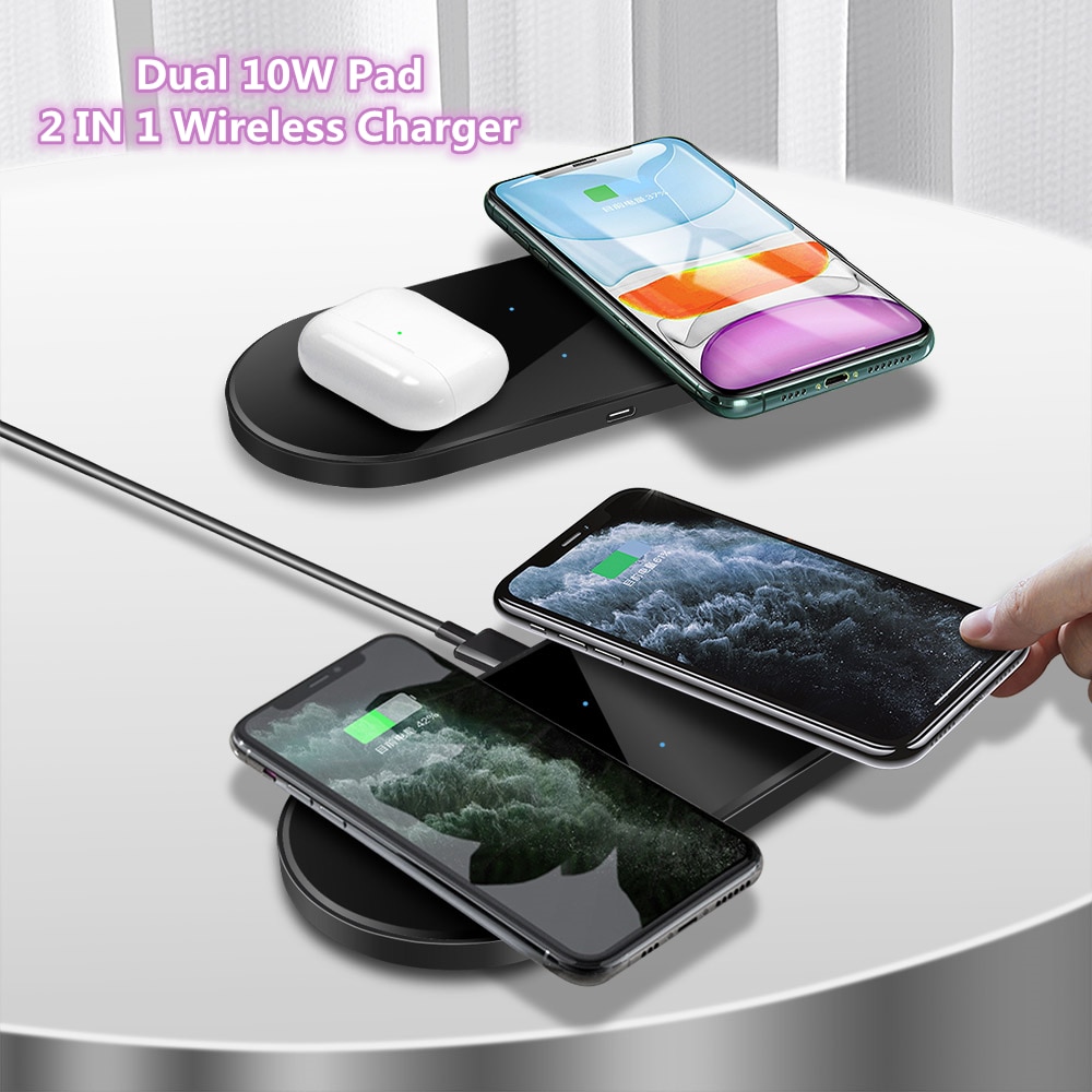 20W Dual Wireless Charger for iPhone 12/11/XS/XR/X/8, AirPods Pro - 10W Fast Charging Base for Samsung S20/S10/S9