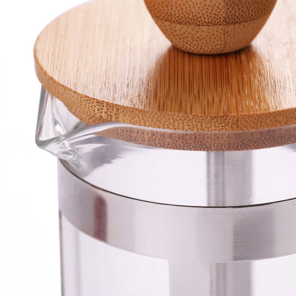 French Coffee Pot Heat-Resistant Filter 350ml Wooden Cover French Press Coffeepot Stainless Steel Glass Teapot